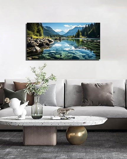 GUGIKA Landscape Wall Art for Living Room, Mountain and Lake Wall-Decor for Bedroom, Natural Scenery Canvas Prints Pictures for Hallway Office, Size 40 x 20 Inches