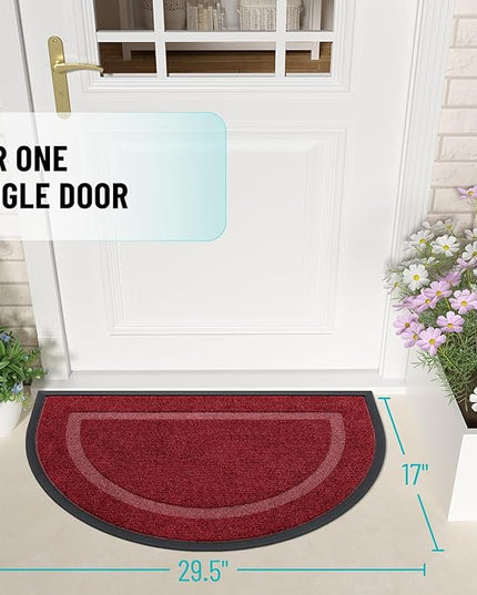 OLANLY Half Circle Door Mat Indoor Outdoor Entrance Welcome, Waterproof All-Season, All-Weather Doormat, Sturdy Natural Rubber, Low Profile, Easy Clean Patio Porch Entryway Mat, 29.5x17, Wine Red