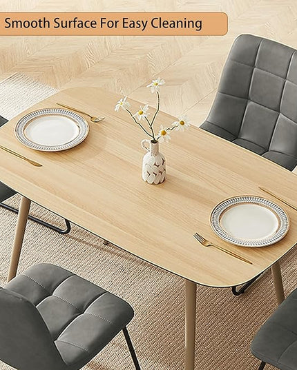 47.2'' Modern Dining Table Set for 4 - Wood Table with Cat Scratch Resistant Surface & 4 Gray Leather U-Shaped Chairs, Kitchen & Dining Room Furniture, Ideal for Small Spaces