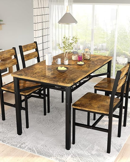 Hooseng Dining Table Set for 4, Wood Kitchen Table Chairs Set with Storage, Farmhouse 5 Piece Dining Room Table Set, Space-Saving Dinette Set for Breakfast Nook, Apartment