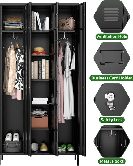 Aobabo Metal Storage Locker for empolyees, 10 Doors Metal Lockers with Hooks, for School, Home Office, Garage, Assembly Required, Black