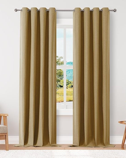 ChrisDowa 100% Blackout Mustard Yellow Solid Curtains 102 Inches Long 2 Panels for Bedroom Living Room,Farmhouse Room Darkening Thermal Insulated Soundproof Grommet Top Window Treatment Drapes,52x102