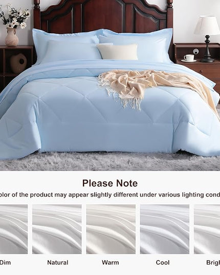 NTBAY Queen Comforter Set with Sheets, 7 Pieces Soft and Breathable Queen Bedding Set, Bed in a Bag, Down Alternative Comforter Set Solid Color All Season, Queen Bedding Set, Aqua