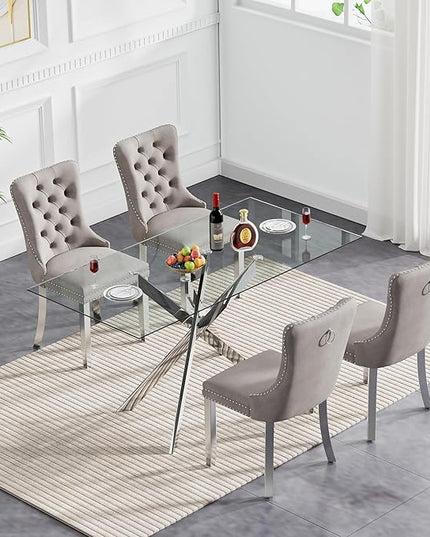 HomVent Rectangular Glass Dining Table Set for 4, Modern Tempered Glass Kitchen Table Set and Chairs, Rectangular Dining Room Table Set for Kitchen