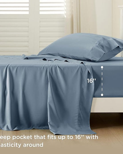 Bedsure Cooling Sheets Twin, Rayon Derived from Bamboo, Breathable & Soft Twin Sheets Set, Deep Pocket Up to 16 Inches, Hotel Luxury Silky Bedding for Hot Sleepers, Dusty Blue