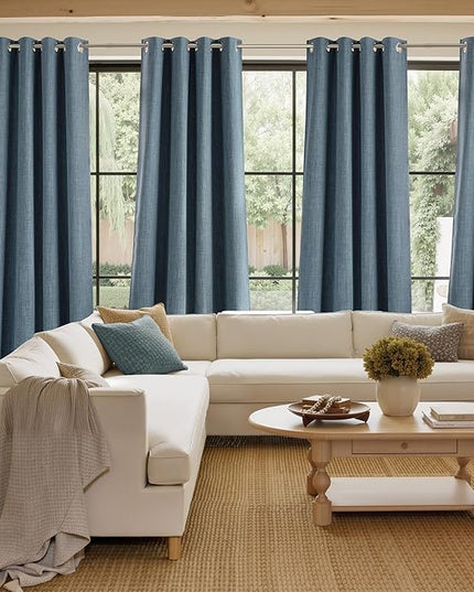 NICETOWN Faux Linen Mist Blue Blackout Curtains 84 inches Long for Living Room - Privacy Panels for Bedroom, Modern Farmhouse Style Easy Care Grommet Top, 2 Panels, W52 by L84