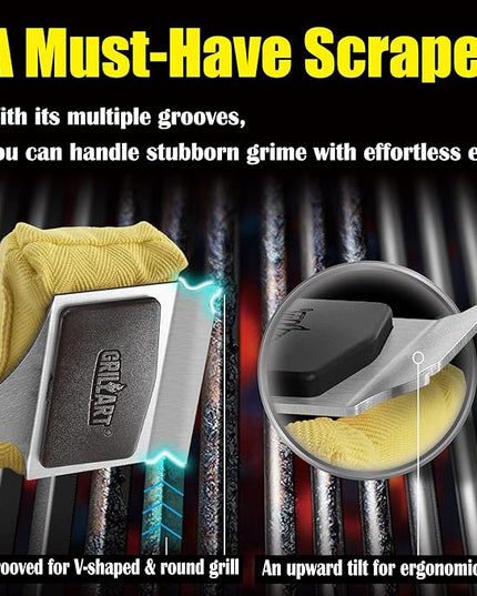 GRILLART Grill Brush for Outdoor Grill Bristle Free - Reinforced Grill Cleaner Scraper BBQ Brush - Replaceable Head Barbecue Grill Cleaning Brush - Safe BBQ Accessories Grill Tools - Gifts for Men/Dad