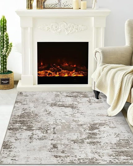 Modern Abstract 2x3 Area Rug Non Slip Non Shedding Low Pile Stain Resistant Rug for Entryway Kitchen Bedroom,Taupe/Beige