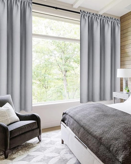 DWCN Blackout Curtains for Living Room Thermal Insulated, Energy Saving & Noise Reducing Bedroom Curtains, Silver Grey, W 52x L 36 Inch, Set of 2 Rod Pocket Curtain Panels