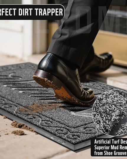 Yimobra Welcome Mat Outdoor Indoor, Waterproof Heavy Duty Front Door Mat Outside Entrance, Extra Sturdy Non-Slip Doormat, Low Profile, Dirt Trapping, 36x24 Inches, Black Gray