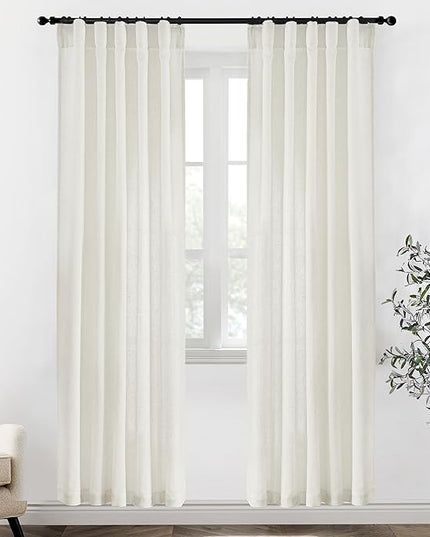 XTMYI 80 Inch Closet Curtains for Bedroom Closet Door,Linen Cotton Boho Semi Sheer Back Tab Pleated Easy Open Sliding Closet Door Curtains,80 Inches Long,2 Panels Set,Cream Ivory Off White