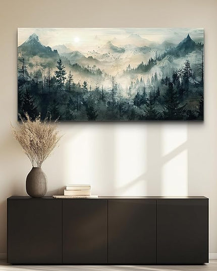 KELIYUAN Misty Forest Wall Art Home Decor Mountain View Large Canvas Wall Painting Nature Landscape Painting For Living Room Bedroom Office Modern Printed Artwork Can Be Hung Directly 24x48 Inches