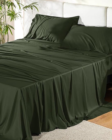 Bedsure Full Size Bed Sheets, Cooling Sheets, Rayon Derived from Bamboo, Breathable & Soft, Deep Pocket Up to 16 Inches, Hotel Luxury Silky Bedding for Hot Sleepers, Olive Green