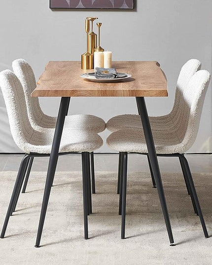 NORDICANA 5-Piece Dining Table Set, Modern Rectangular Dining Table and Chairs Set for Kitchen, Dining Room, Dinette, Breakfast Nook w/ 4 Chairs - Boucle White