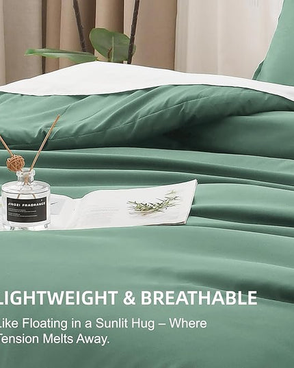 Litanika Comforters King Size Haze Green, 3 Pieces Lightweight Solid Bedding Set & Collections, All Season Fluffy Bed Set (104x90 Inches Comforter & 2 Pillowcases)