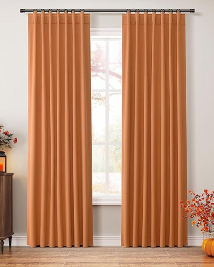Guken Orange Blackout Curtains 84 Inch Length 2 Panels Set for Living Room Bedroom Back Tab Thermal Insulated 100% Black Out Linen Drapes Room Darkening Window Curtains 84 Inches Long