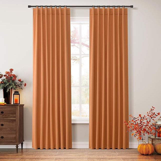 Guken Orange Blackout Curtains 84 Inch Length 2 Panels Set for Living Room Bedroom Back Tab Thermal Insulated 100% Black Out Linen Drapes Room Darkening Window Curtains 84 Inches Long
