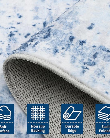 Modern Abstract Runner Rug 2x5 Washable Non Slip Stain Resistant Rug for Bedroom Living Room Non Shedding Low Pile Indoor Floor Cover,Light Blue