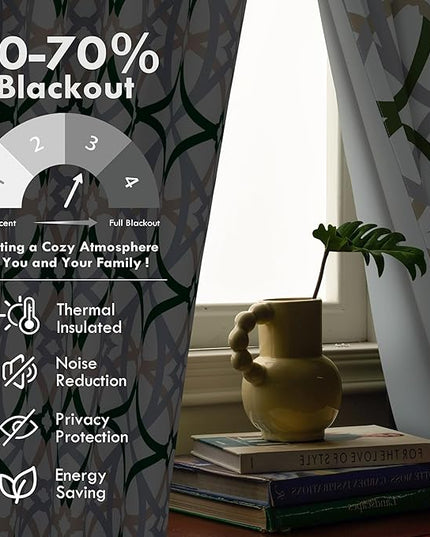 DriftAway Alexander 80% Blackout Curtains for Living Room 250GSM Pattern Match Thermal Insulated Room Darkening Geo Moroccan Mid Century Grommet Bedroom Drapes 2 Panels 52 Inch by 84 Inch Loden Green