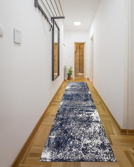 Keen Home Design Area Rugs - 2x16 Non-Shedding, Abstract Rugs for Kitchen, Living Room, Bedroom, Dining Room, Entryway - Size: 2'8" x 16', Navy/Grey/White