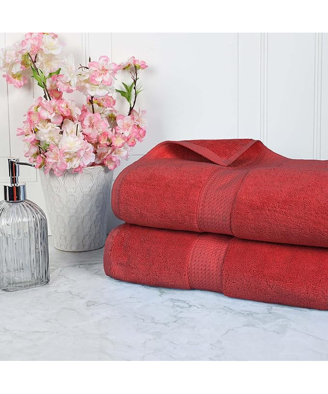 Superior Egyptian Cotton Pile Bath Sheet Set of 2, Ultra Soft Luxury Towels, Thick Plush Essentials, Absorbent Heavyweight, Guest Bath, Hotel, Spa, Home Bathroom, Shower Basics, Red