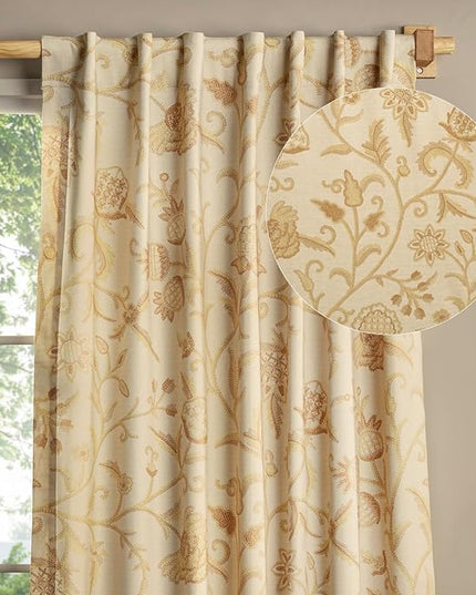 Maison d' Hermine Curtains for Living Room 100% Cotton 124 inch Length One Panel Light Filtering Curtains for Bedroom Windows with Rod and Loop Pockets Drapes (Artisan Love Cream, 50" W x 124" L)