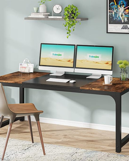 Tribesigns Modern Computer Desk, 63 x 31.5 inch Large Office Desk Computer Table Study Writing Desk Workstation for Home Office, Vintage Black Metal Frame