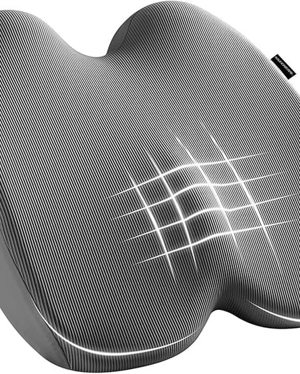 Skechers Seat Cushion, Ergonomic Memory Foam Cushion for Long Sitting Hours on Office & Home Chair, Car Seat Cushion for Sciatica, Coccyx Cushion,Gray