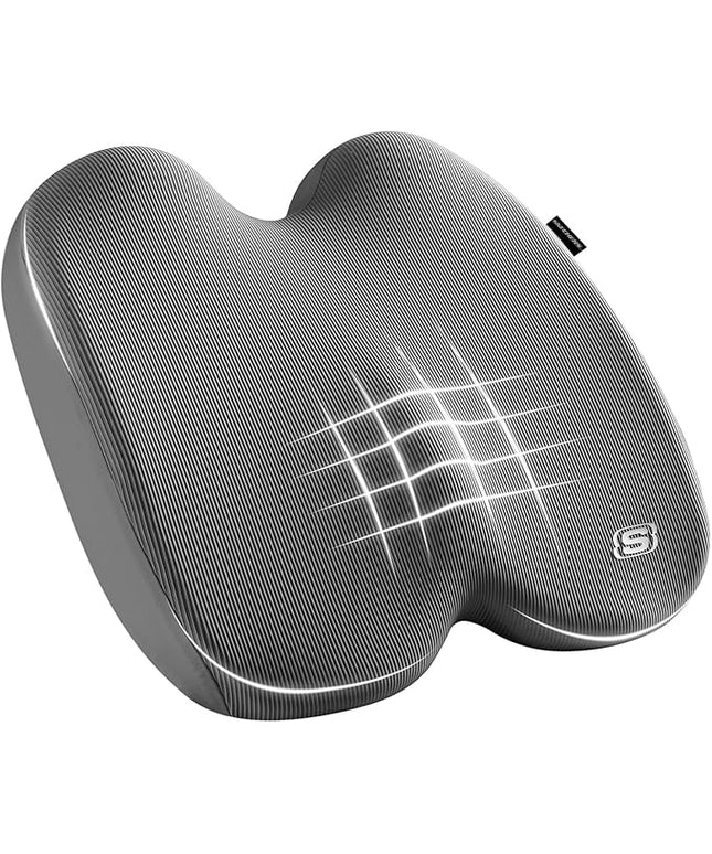 Skechers Seat Cushion, Ergonomic Memory Foam Cushion for Long Sitting Hours on Office & Home Chair, Car Seat Cushion for Sciatica, Coccyx Cushion,Gray