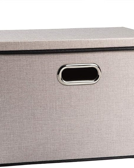 PRANDOM Large Foldable Storage Bin with Lid [1-Pack] Linen Fabric Decorative Storage Box Organizer Container Basket Cube with Handles Divider for Closet Office Living Room Light Grey(17.7x11.8x11.8)