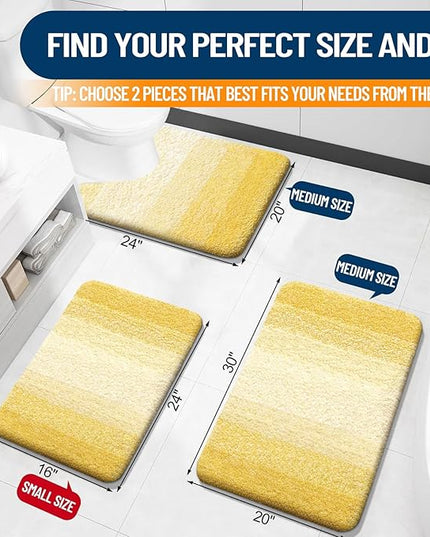 OLANLY Bathroom Rug Set 2 Piece, Soft Absorbent Microfiber Bath Rug Set, Non-Slip, Machine Wash Dry, Plush Shaggy Bath Mats for Bathroom (30"x20"+24"x16", Yellow)