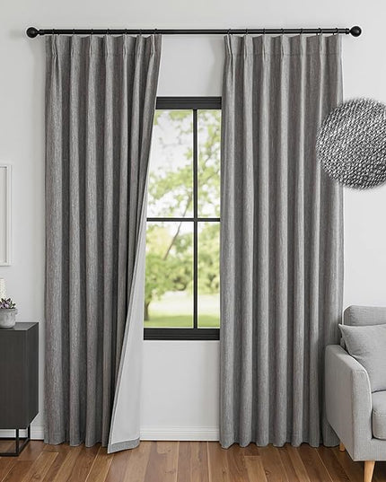 MYSKY HOME Dark Grey Blackout Curtains 90 inches Long Pinch Pleated Curtains for Living Room Bedroom 100% Room Darkening Black Out Window Drapes with Hooks Back Tab, 40" Wide per Panel, 2 Pieces