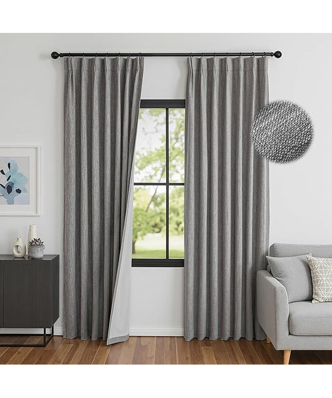 MYSKY HOME Dark Grey Blackout Curtains 96 inches Long Pinch Pleated Curtains for Living Room Bedroom 100% Room Darkening Black Out Window Drapes with Hooks Back Tab, 40" Wide per Panel, 2 Pieces