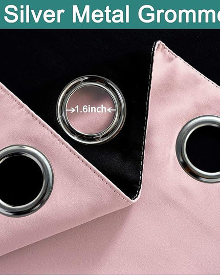 Yakamok 100% Blackout Curtains Energy Saving Thermal Insulated 2 Thick Layers Completely Blackout Drapes with Black Liner for Bedroom (52Wx63L, Pink, 2 Panels)