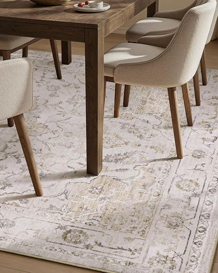 PADOOR-Vintage Area Rug 8X10 Rugs for Living Room-Soft Beige Rugs for Bedroom-Machine Washable Rug Non Slip Carpet-Rug for Dining Room Living Room Bedside Office