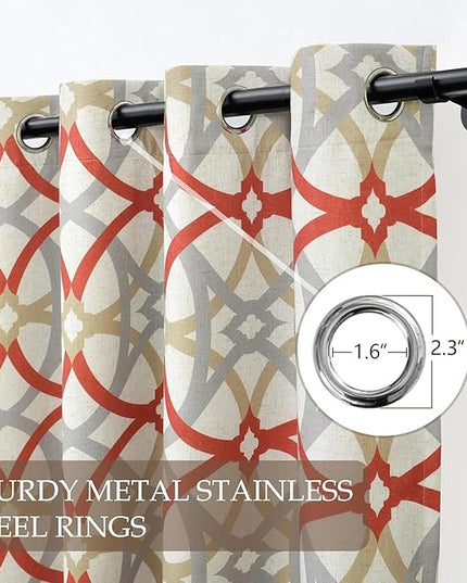 DriftAway Alexander 100% Blackout Curtains for Living Room Linen Blend Pattern Match Thermal Insulated Room Darkening Geo Moroccan Mid Century Grommet Bedroom Drapes 2 Panels 52 x 96 Inch Linen Red