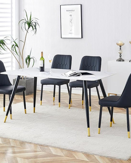 Table and Chairs Set of 4, Dining Room Table Set for 4, Sintered Stone Kitchen Table Top and Modern Chairs Set of 4 for Kitchen Dining Room