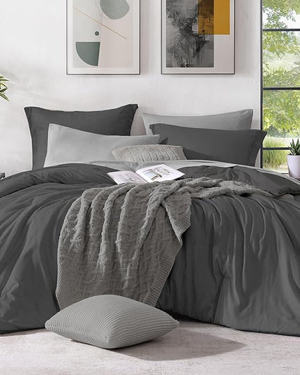 Monbix California King Comforter Set - 7 Pieces Cationic Dyeing Dark Grey Bed in a Bag Cal King Bed Sets with Comforter, Sheets, Pillowcases & Shams, Reversible Bedding Comforters Sets (108 * 92)