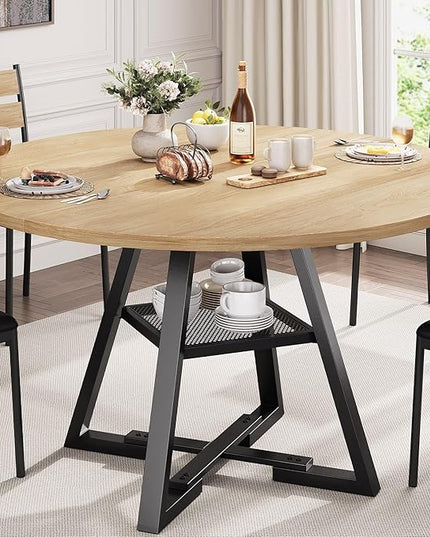 47'' Round Dining Table for 4,Kitchen Dining Room Circle Dinner Pedestal Table,Space Saving Wood Kitchen & Dining Room Furniture (Natual Wood, 47In)