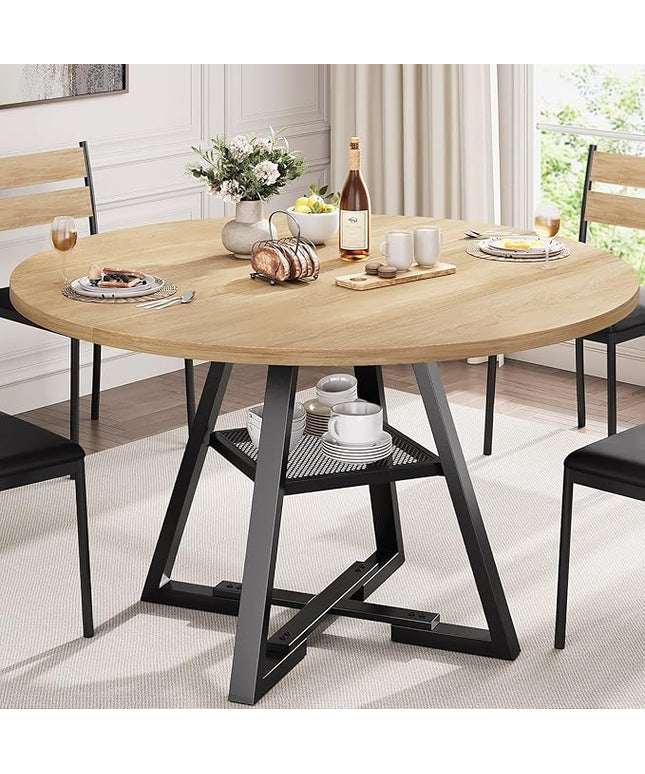 47'' Round Dining Table for 4,Kitchen Dining Room Circle Dinner Pedestal Table,Space Saving Wood Kitchen & Dining Room Furniture (Natual Wood, 47In)