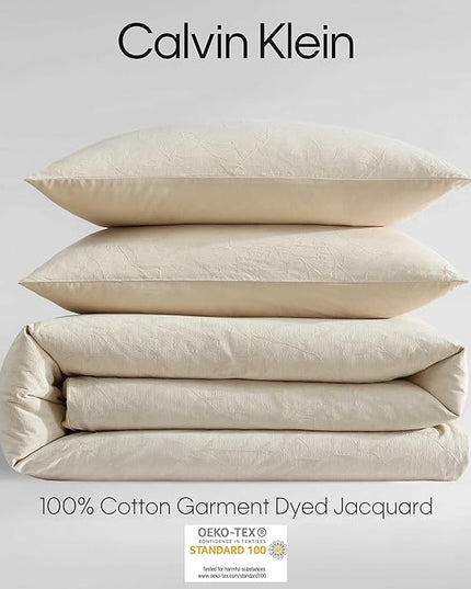 Calvin Klein - Duvet Cover Set, Soft & Breathable Bedding with Matching Shams, Plain Weave Fabric, Cozy Home Essentials (Branching Leaves Beige, Queen)