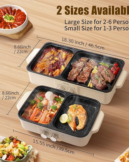 Food Party Hot Pot Electric Grill 2 in 1 Korean BBQ Grill Indoor Smokeless Hotpot Pot Electric Cooker Sahabu Shabu Pot Non Stick (Small)