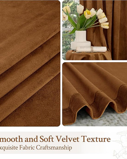 LAMIT Bronze Brown Velvet Curtains for Living Room 84 Inches Long, Luxury Thermal Blackout Drapes Mid Century Room Darkening Back Tab and Rod Pocket Panels for Bedroom, 2 Panels, 52 x 84 Inch