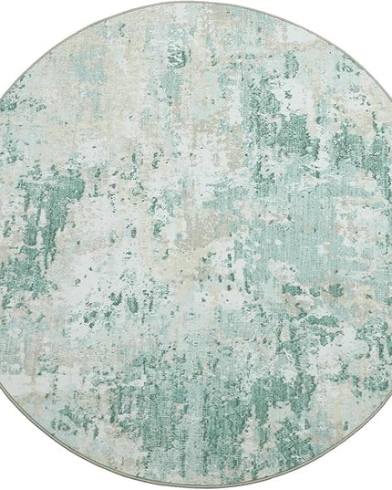 Modern Abstract 4x4 Round Area Rug Non Slip Non Shedding Rug Low Pile Stain Resistant for Bedroom Living Room Office Dining Room,Green