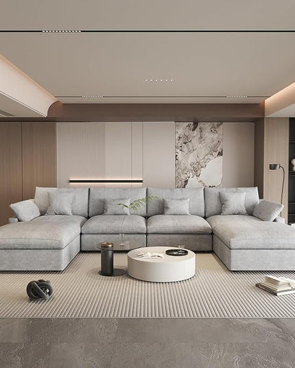 WJShome 160" Cloud Couch Modular Sectional for Living Room, Down Filled U Shaped Couch with Ottoman,Modern 6 Seater Convertible Couches, Sofa Covers Washable&Replaceable,Gray