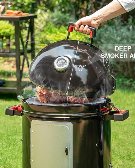 Sophia & William 18-Inch Vertical Charcoal Smokers BBQ Grills with Porcelain-Enameled Smoking Chamber & 2-Layer Smoking Shelves, Outdoor Smokers & Tabletop Grill Combo for Barbecue Camping(Black)