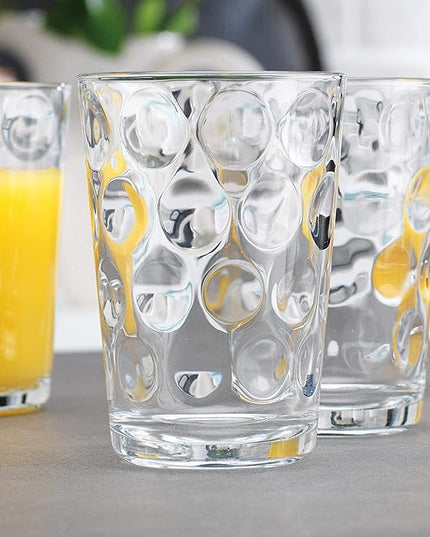 Home Essentials Drinking Glasses Set of 10 Juice Glass Cups, 7 oz Glassware, Inner Circular Lensed Small Glasses. Ideal for Juice, Milk, Water; Dishwasher Safe.