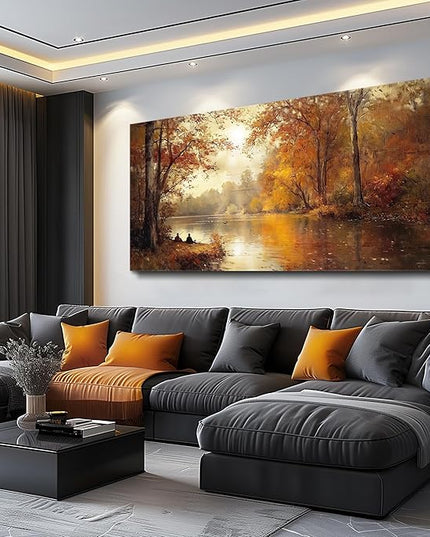 FUHAIHUA Canvas Wall Art For Living Room Large Wall Decor For Office Modern Bedroom Decorations Saffron Yellow Tree Landscape Pictures Forest Paintings Artwork Ready To Hang Home Decor 30"x60"