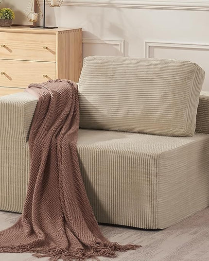 40" Modular Upholstered Foam Couch, Upholstered Floor Sofa Couch with Pillow, Single Sofa for Bedroom Living Room, No Assembly Required (Corduroy Fabric, Beige)