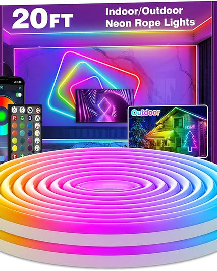 AILBTON 20FT Led Neon Rope Lights Control with App/Remote,Flexible Led Rope Light,Multiple Modes,IP65 Outdoor RGB Lights Waterproof,Music Sync Gaming Led Neon Strip Light for Bedroom Decor